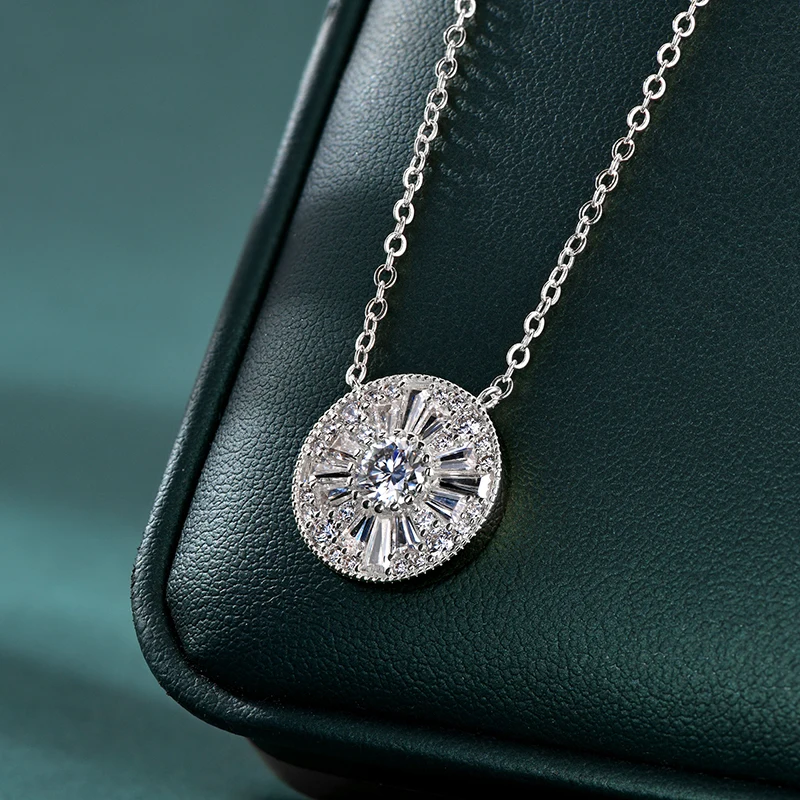 Lnngy Zertifizierte 5mm Moissanit-Diamant-Halskette, Nischen-Luxus-Anhänger in runder Form für Damen, exquisites Geburtstagsgeschenk – Detail 9