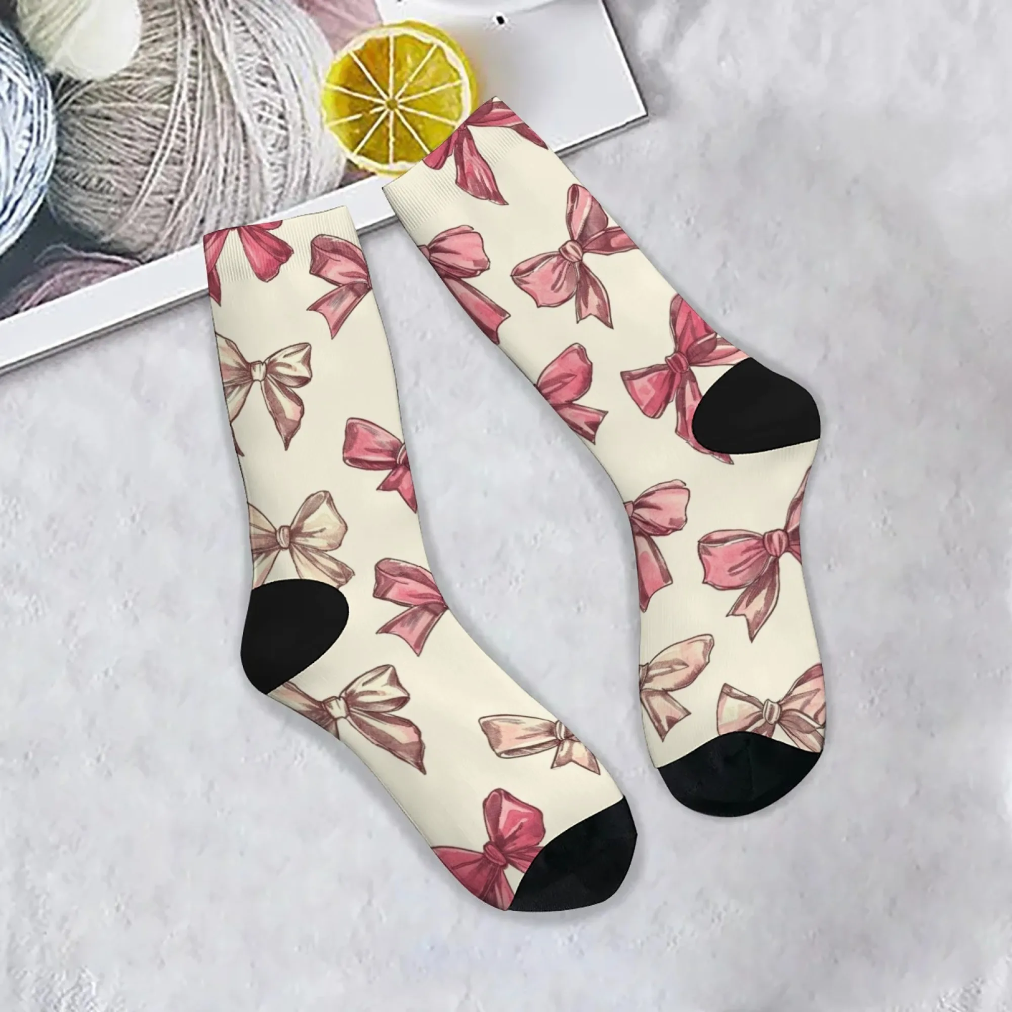 Verspielte Schleife Print Socken Unisex Neuheit Harajuku Retro Lustige Straße Hip-Hop Kompressionssocken Atmungsaktive rutschfeste Socken Lustiges Geschenk