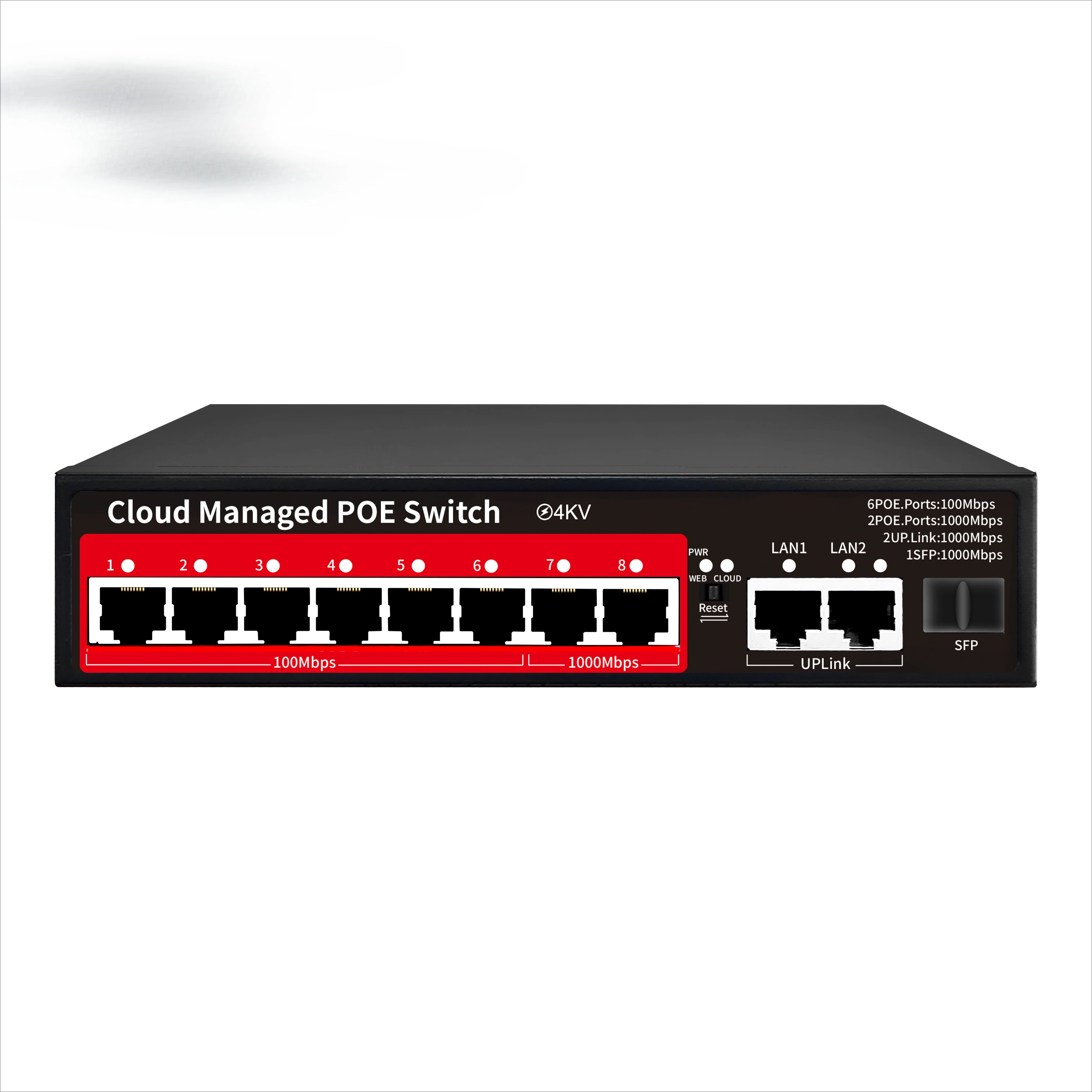 OEM Cloud Managed 8-Port POE switch for CCTV  IP cameras Gigabit uplink L2 48v Active POE IEEE 802.3 AF/AT Managed PoE switch