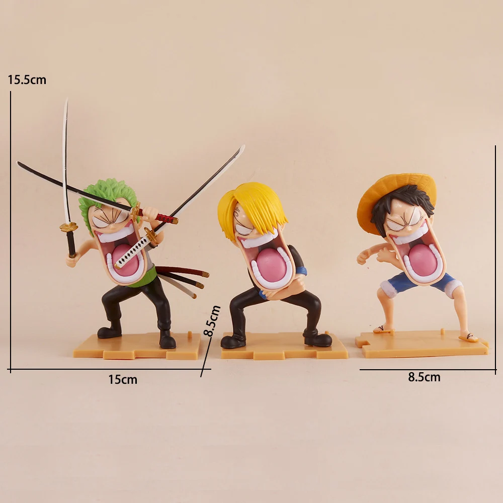 3 PCS/Set One Piece Hunger Triple Monkey D Luffy Zoro Sanji Gk Anime Funny Action Figure Doll Model Collectable Toy Gift image 4