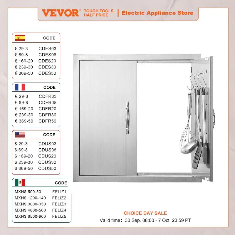 VEVOR BBQ Access Door 24Wx24H In Double Outdoor Kitchen Door Stainless Steel Flush Mount Door Double Wall Vertical with Handles