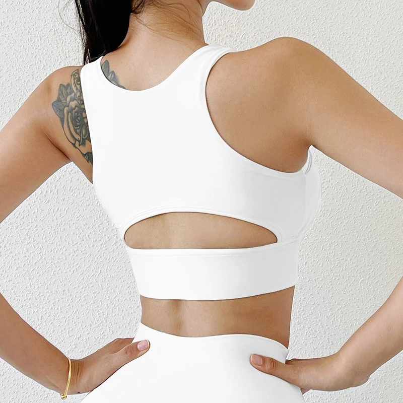 SOISOU-Sutiã de Ginásio de Nylon para Mulheres, Colheita Respirável, Peito Removível, Apertado e Elástico, Yoga Sport, 5 Cores
