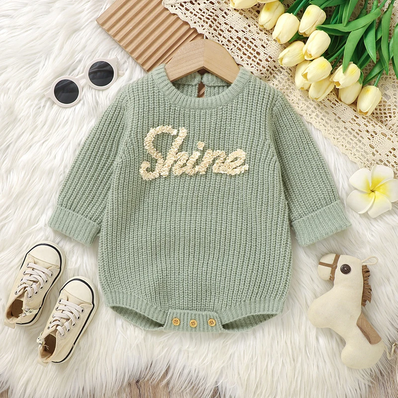 

Newborn Baby Bodysuits Knitted Infant Girl Boy Jumpsuit Long Sleeve Fall Winter Children Clothes Fashion Solid Letter 0-18M Tops