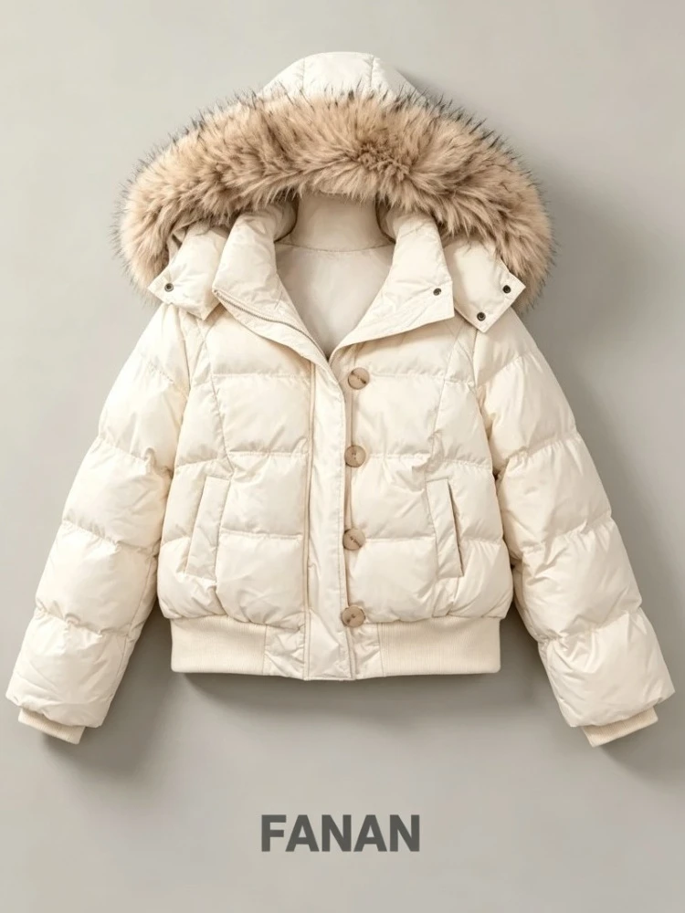 Women Chic American Vintage Faux Fur Collar Coat Y2K Winter Warm Casual Oversized Parka Streetwear Ladies Outerwear Jackets