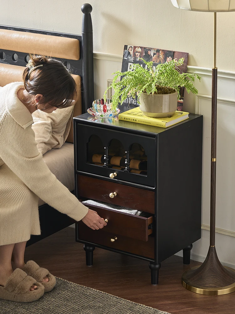 طاولة بجانب السرير من الخشب الصلب الأمريكي الفرنسي العتيق، خزانة صغيرة فاخرة وخفيفة الوزن