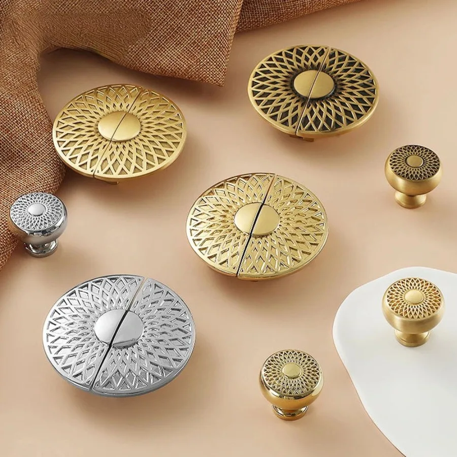 Modern Simple Solid Brass Sunflower Knobs for Furniture Golden Knobs and Handles for Drawers Home Useful Accessories