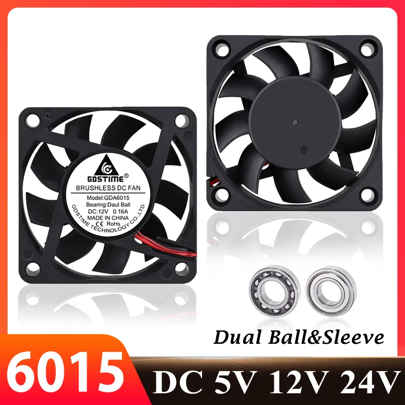 Gdstime 60MM 6015 12V 24V Axial Fan 5V USB PC Case Fan Ball 