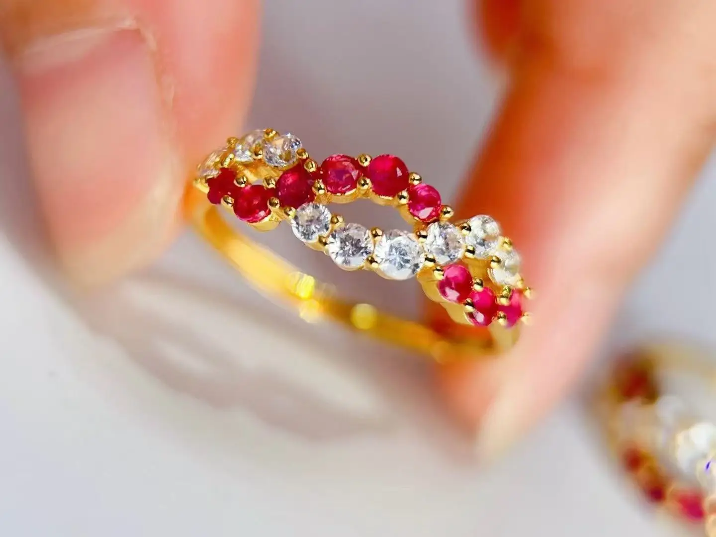 Certificated 925 Sterling Silver Natural Ruby Cross Finger Band Weaved Shape Half Eternity Infinity Wedding Rings Wife Gifts