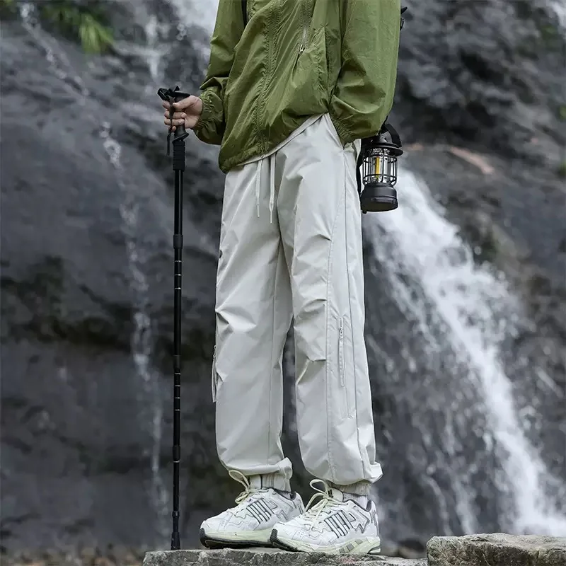 

Autumn and Spring New Pure Color Outdoor Sports Waterproof Cuffed Work Pants Men's Casual Loose Plus Size High Quality Pants