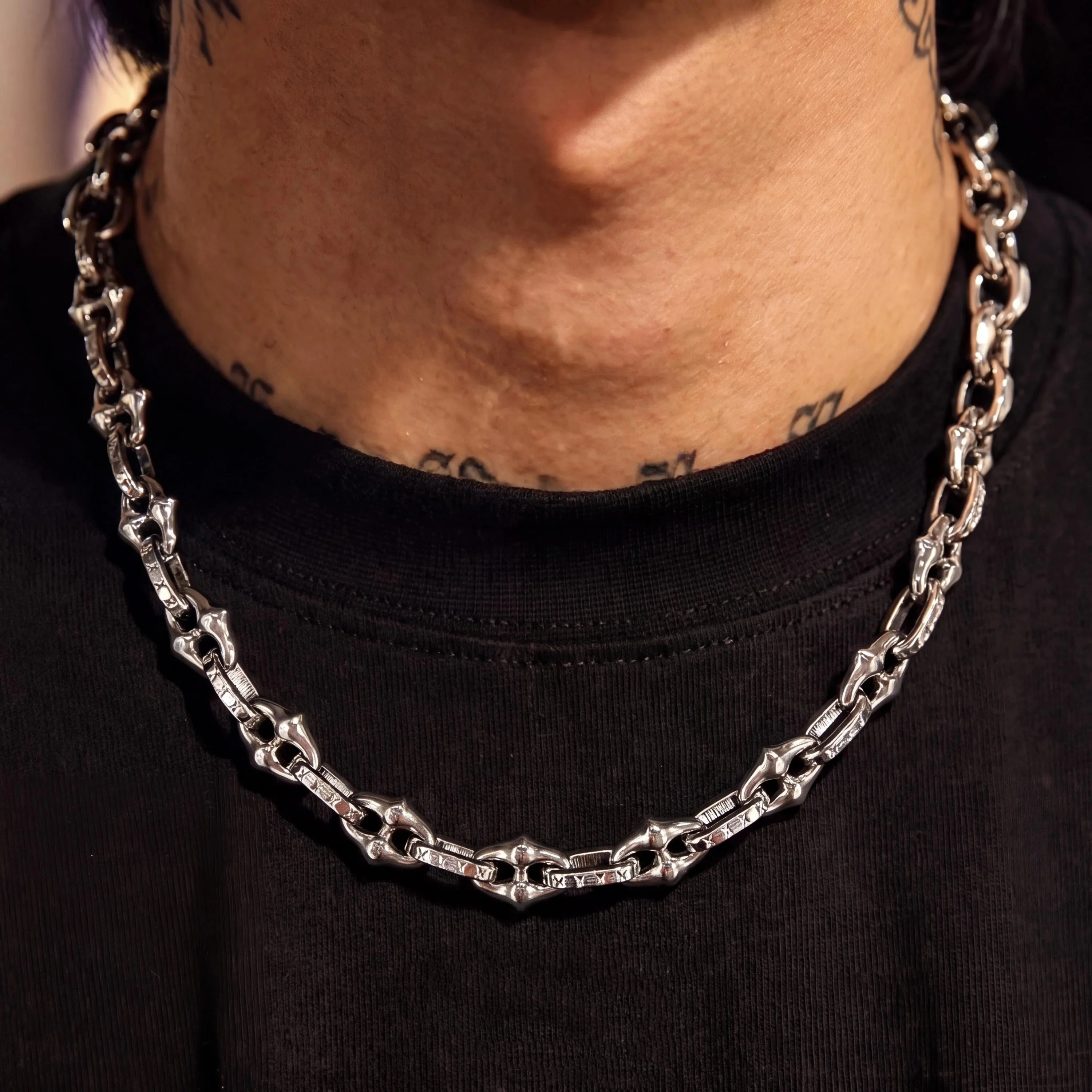 Y2K Gothic Punk Spike Link Chain Choker Necklace Silver Thick Chain Adjustable Hip Hop Streetwear Unisex Fashion Jewelry
