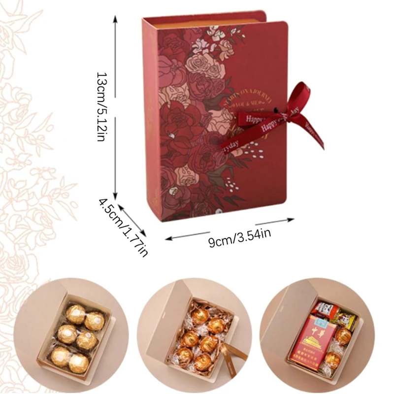 1pc Book Shape Gift Box Ith Ribbon Paperboard Candy Chocolate Present Packaging Box For Wedding Birthday Mother\'s Day