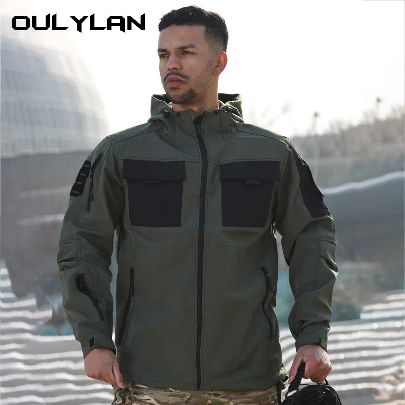 2024 New Outdoor Hooded Jacket with Soft Shell and Velvet Polyester Multi Pocket Splicing, Waterproof