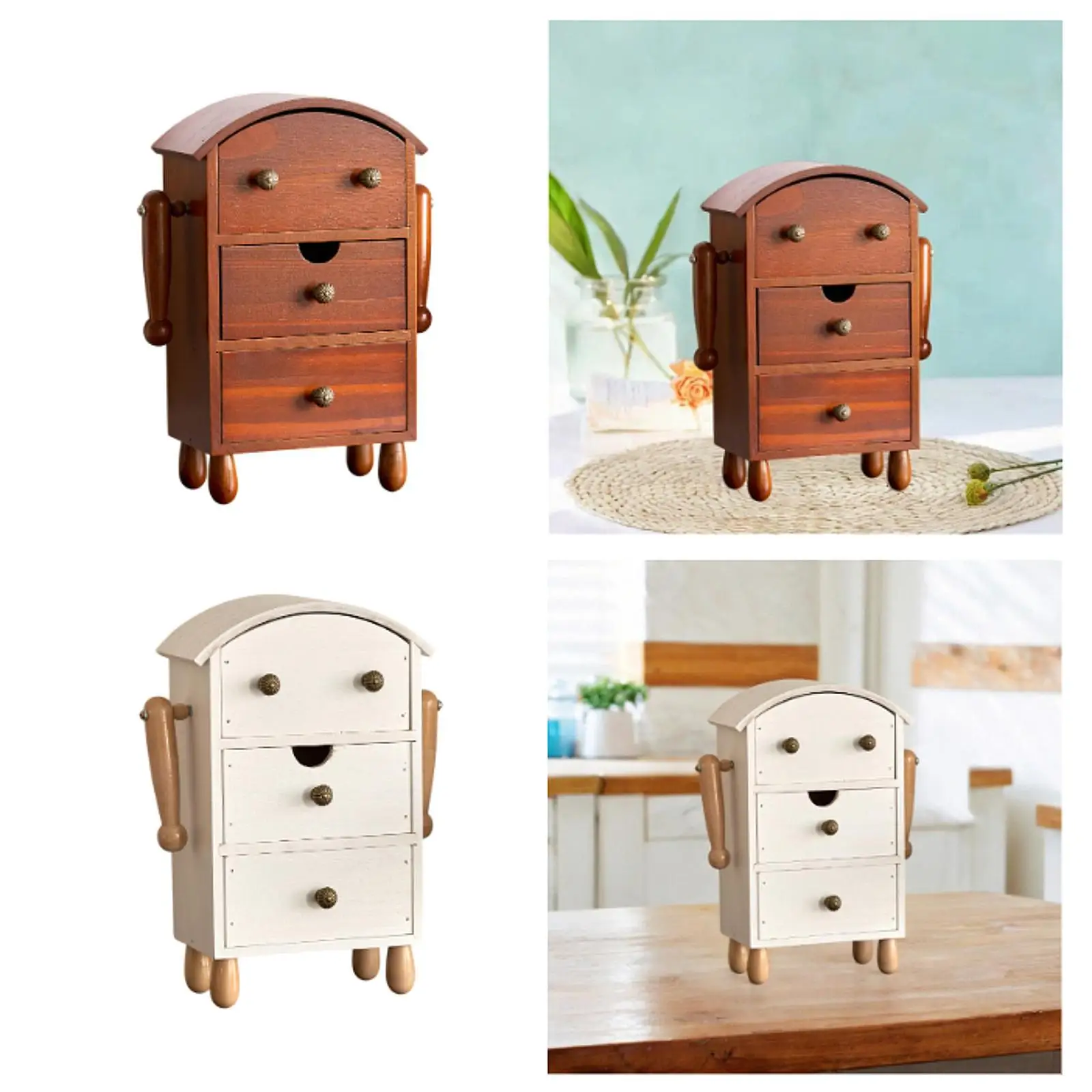 

Деревянная шкатулка для драгоценностей с 3 ящиками для женщин, винтажный пылезащитный ящик для хранения, настольный органайзер для офисного туалетного столика, столешницы