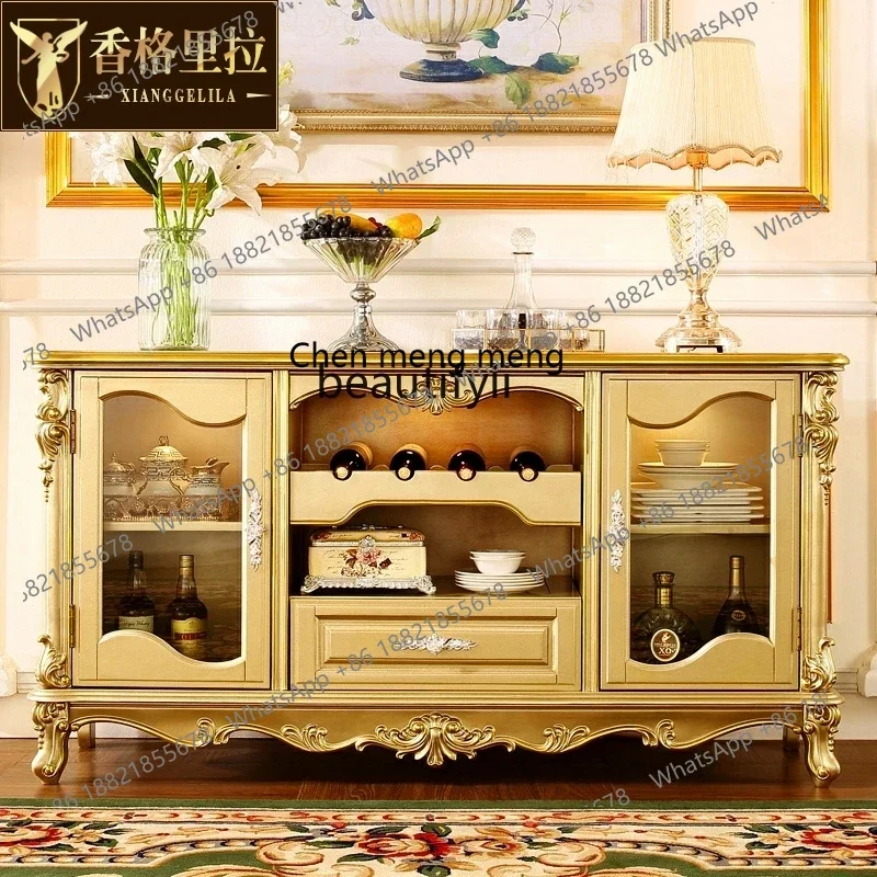 D178  European side cabinet full solid wood carving flower villa restaurant, multi-functional locker tea cabinet