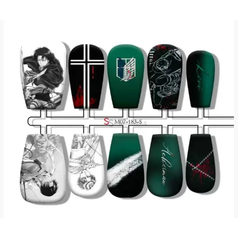 

Eren Jaeger Levi Ackerman Black White Manga Pretty Fake Nails Kawaii Fashionable Anime Nail Accessories Merch Manicure Decor