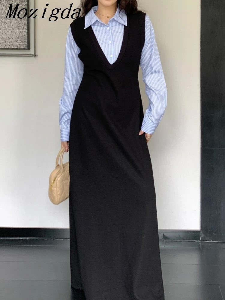 

Поддельные два комплекта из 2 предметов, осенне-зимнее платье-рубашка большого размера, женские корейские модные свободные женские платья, Vestidos