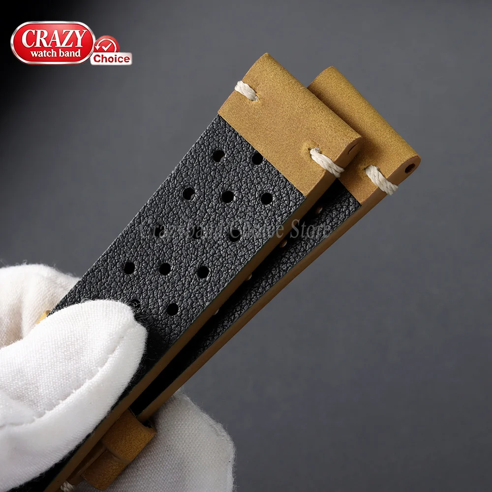 18/19/20/21/22mm 24mm Vintage Atmungsaktives Poröses Leder-Uhrenarmband Business Braun Schwarz Universelle Uhrenarmbänder Damen Herren Armband – Detail 8