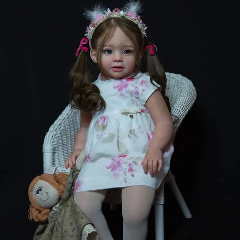 28" Reborn Baby Doll Toddler Girl Hand-Rooted Hair Cloth Body Collectible Toy