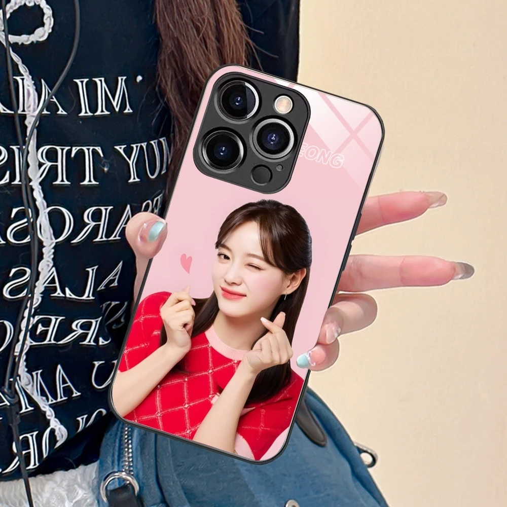 KPOP Kim SeJeong Mobile Cell Phone Case for iPhone 15 14 13 12 11 X XR XS 8 Pro Max Plus Mini PC Glass Phone Cover Shell