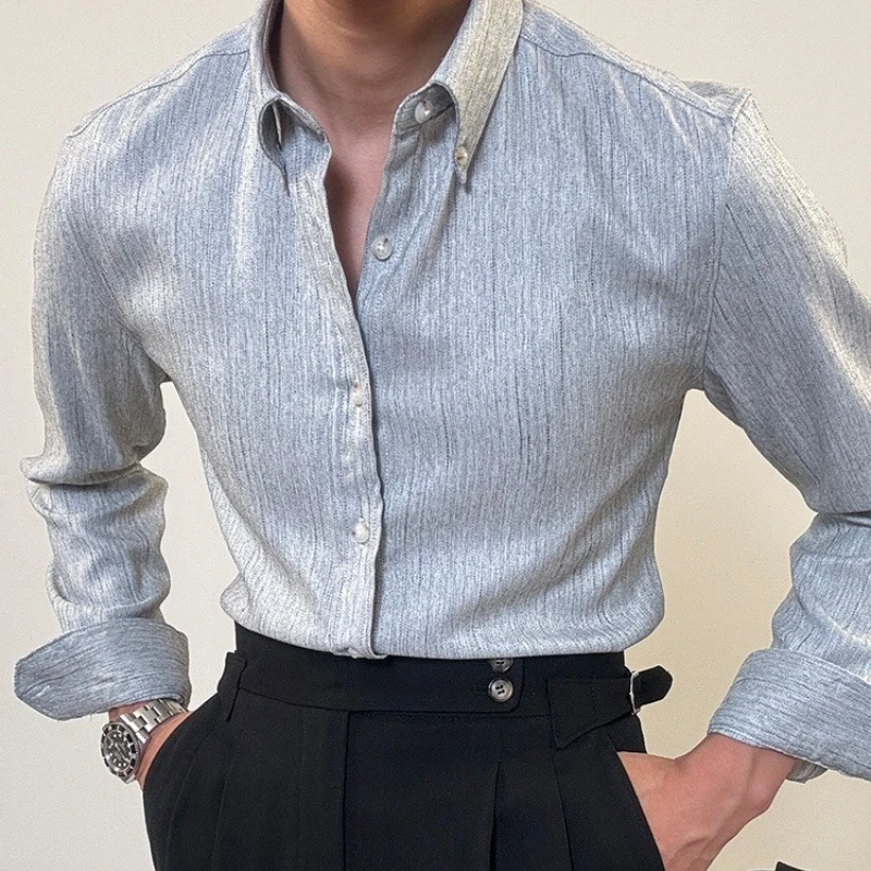 

High-end British Men's Slim Long-sleeved Shirt Business Formal Retro Striped Shirt Elegant Gentleman Shirt Wedding Banquet