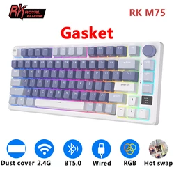 M75 RK ROYAL KLUDGE 2.4G Teclado Mecânico Sem Fio/Bluetooth/USB-C 81 Teclas RGB Hot-swappable Junta Teclado Gamer com Tela