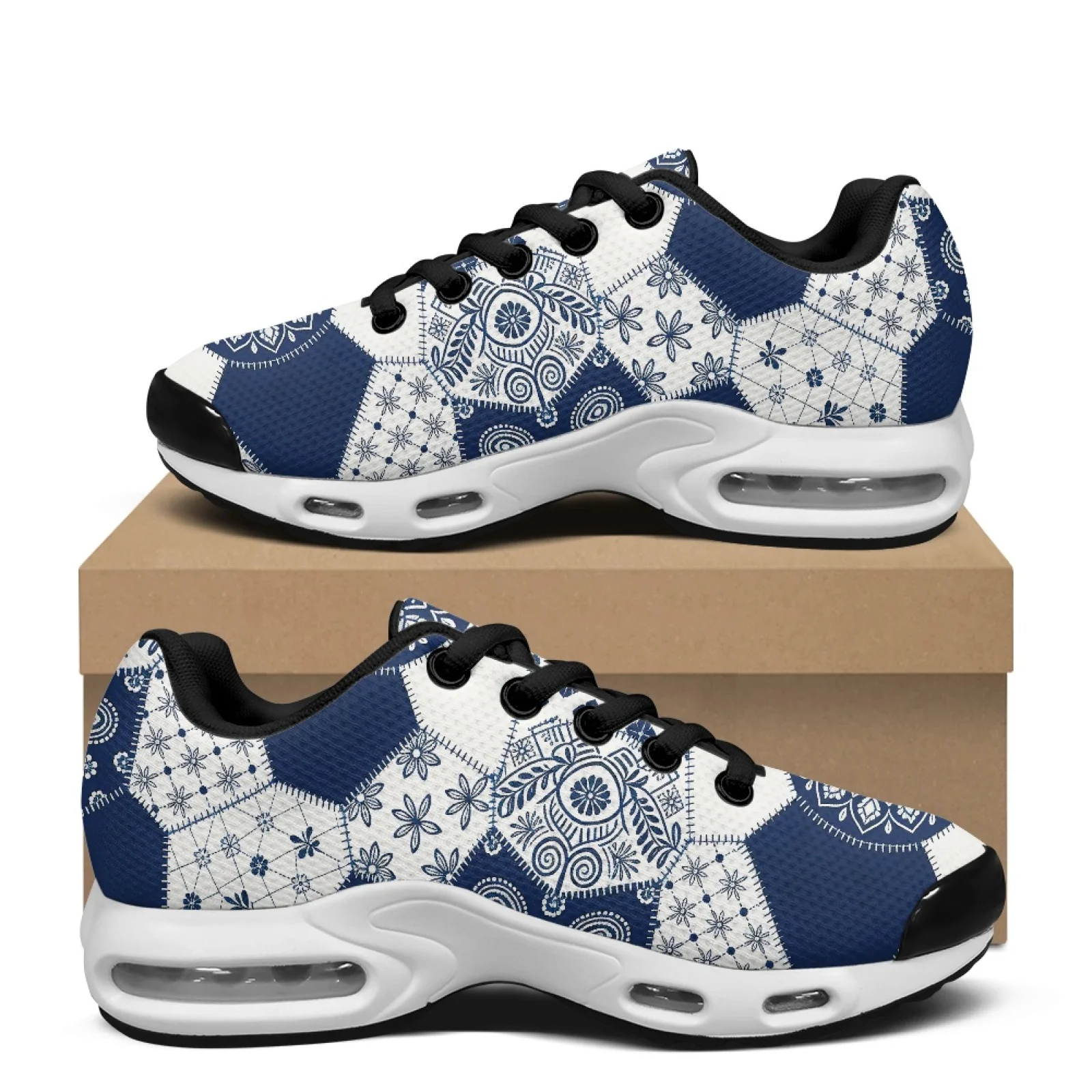 PENSTROLL Mandala Patchwork Air Cushion Tennis Shoes for Men Mesh Walking Shoes Tennis Sneakers