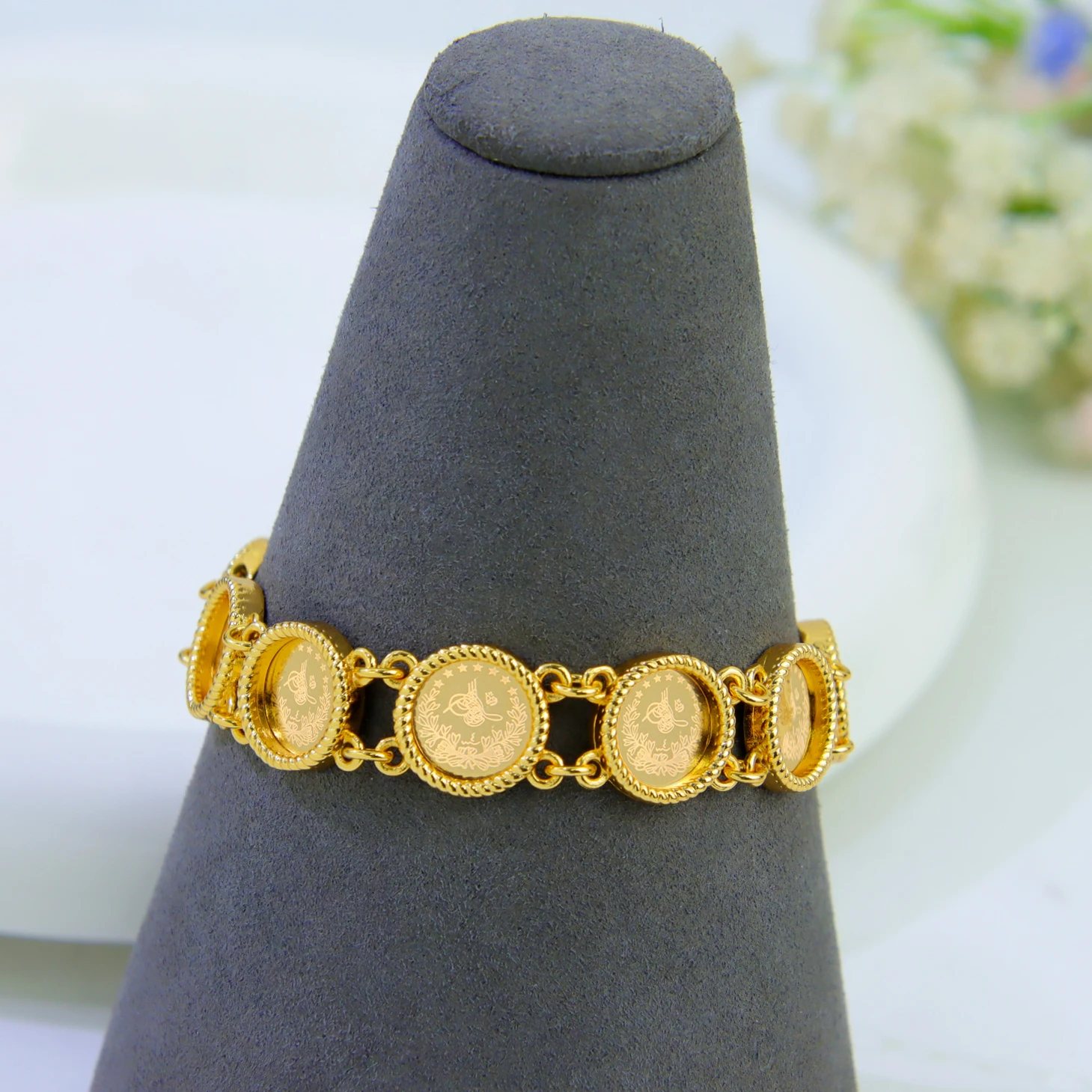 Pulsera turca Vintage chapada en oro de 21k para mujer, brazaletes italianos turquesa, joyería islámica para fiesta y evento, regalo