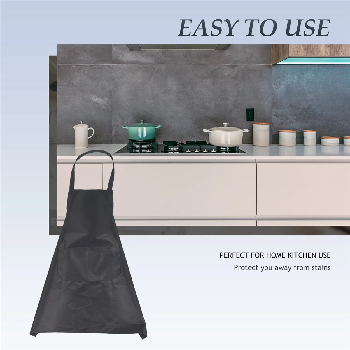 A46T Schlichte Schürze mit Vordertasche, Küche, Kochen, Basteln, Backen, Schwarz