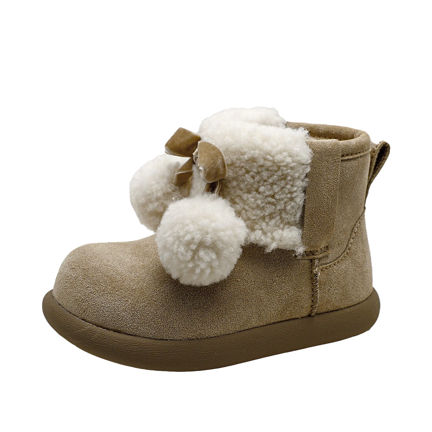 

New Winter Children's Girls Cute Pom-pom Fleece Warm Snow Boots Kids Toddlers Princess Bow-shaped Casual Ankle Boots