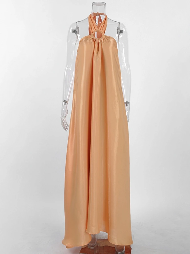 

Elegant Cover-up Women V-Neck Maxi Dress Fashion Sleeveless Solid Dresses Evening Ladies Street Party Vestidos Summer Autumn
