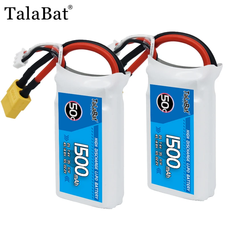 

TalaBat 1500mAh 7.4V 50C Lipo Battery With XT30/XT60/T/JST Plug For RC Helicopter Quadcopter FPV Racing Drone Parts 2S Battery