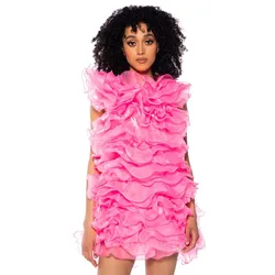 O-neck Pink Ruffled Party Dress Mini Length Lush Organza Cocktail Dresses Ever Pretty Women Clothing Ever Pretty Gowns