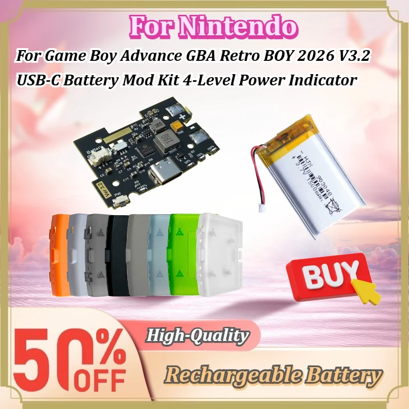 For Nintendo Game Boy Advance GBA Retro BOY 2026 V3.2 USB-C Rechargeable LiPo Battery Mod Kit 4-Level Power Indicator Upgrade