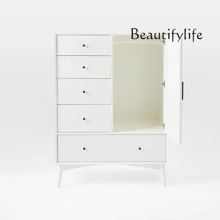 

Nordic solid wood wardrobe, locker, white, modern minimalist wind storage cabinet, environmentally friendly bedroom storage