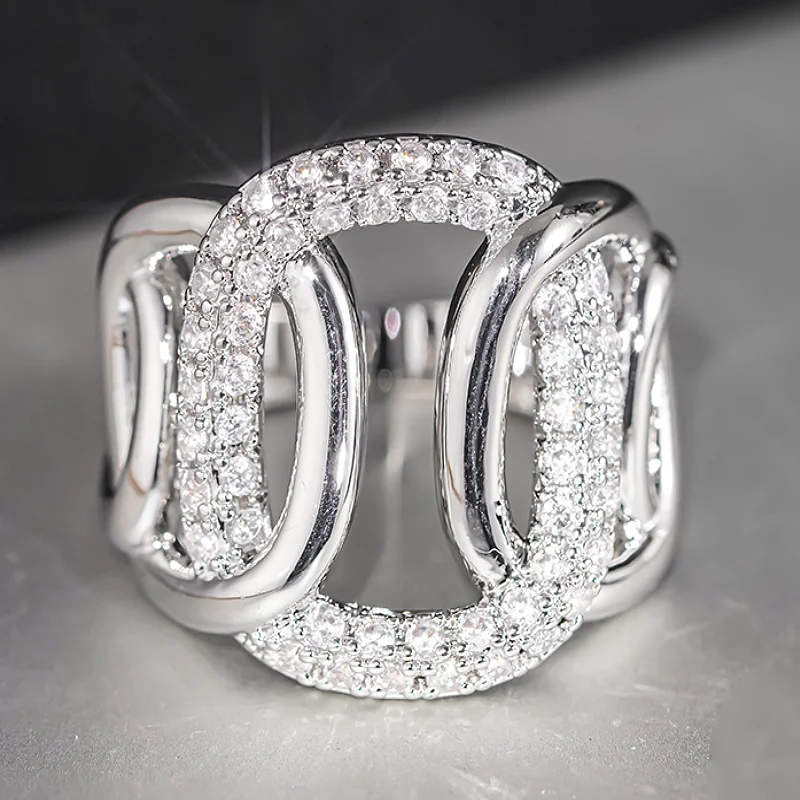 Huitan Damen-Ringe, silberfarben, Metall, glänzend, CZ, kreatives Design, trendige Accessoires, Hochzeit, Party, Alltag, vielseitig, einzigartiger Schmuck