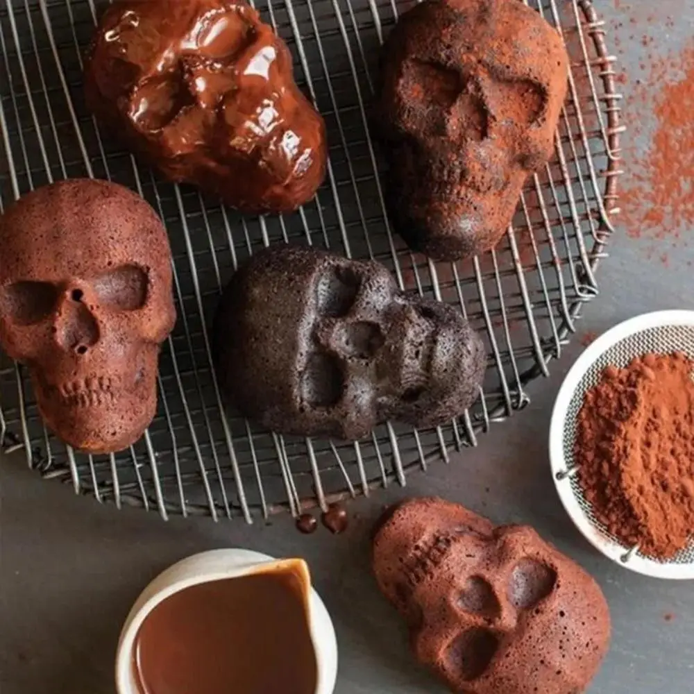 3D Skull Molds Halloween Skull Baking Mold High Temperature Resistance Aluminum Skull Cake Mold Realistic Kitchen Supplies