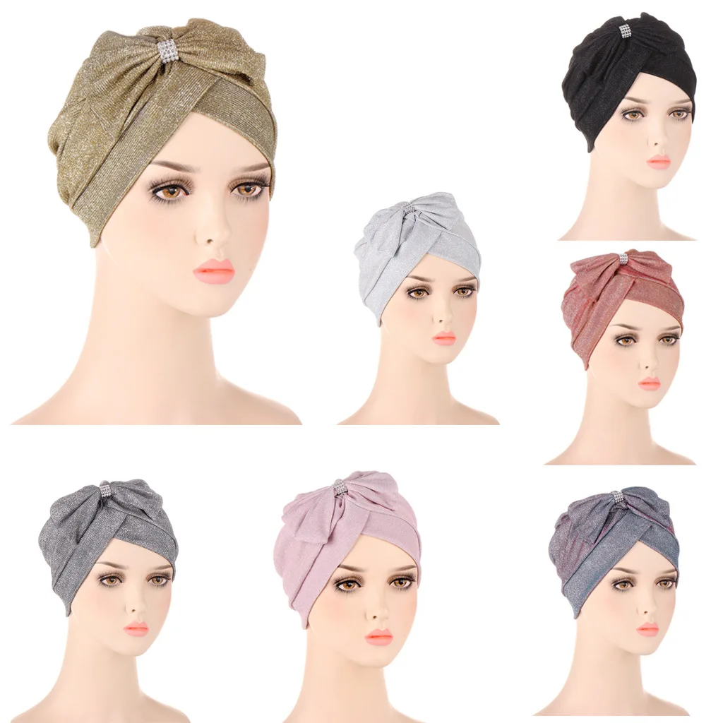 Berretto turbante con fiocco multicolore tinta unita fronte Cross Head Wrap cappello Hijab elastico leggero moda donna India Bonnet