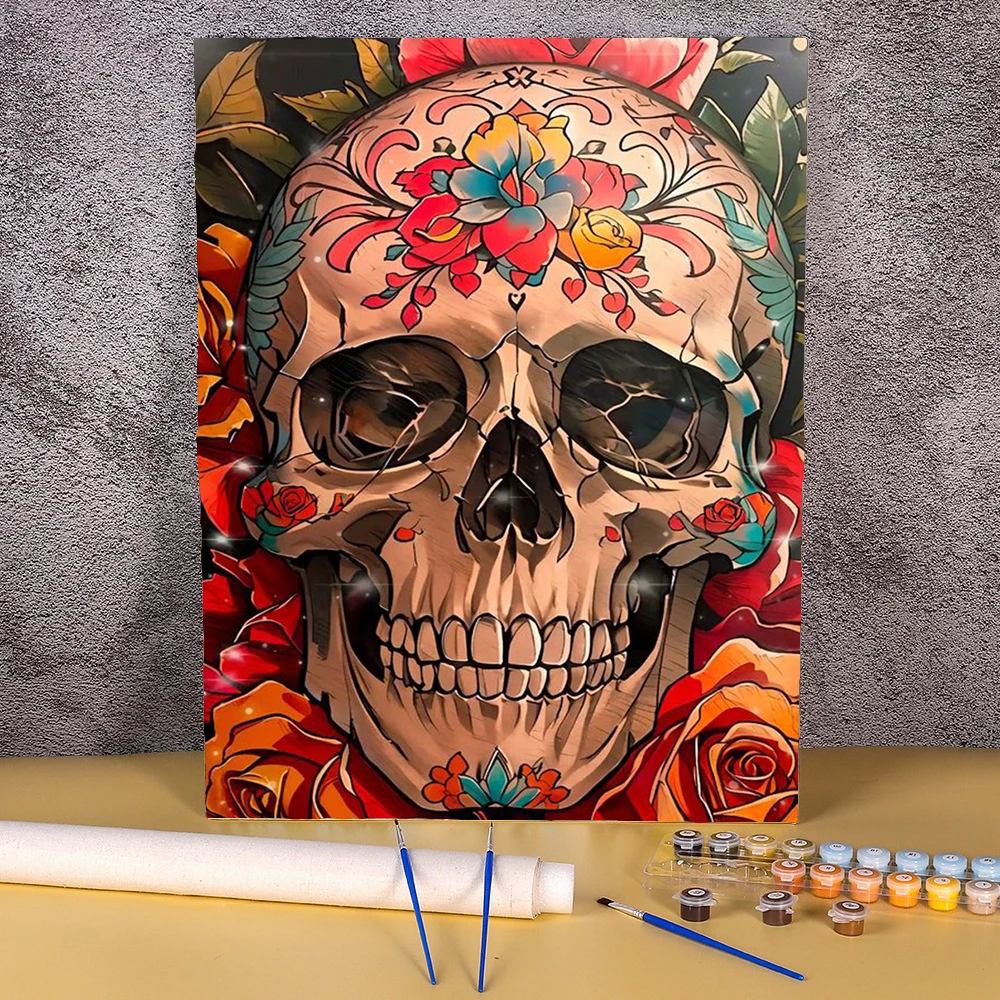 

Cartoon Pictures By Numbers Flowers Skull DIY Oil Painting By Numbers HandPainted Home Decoration Kits Drawing Canvas Figure