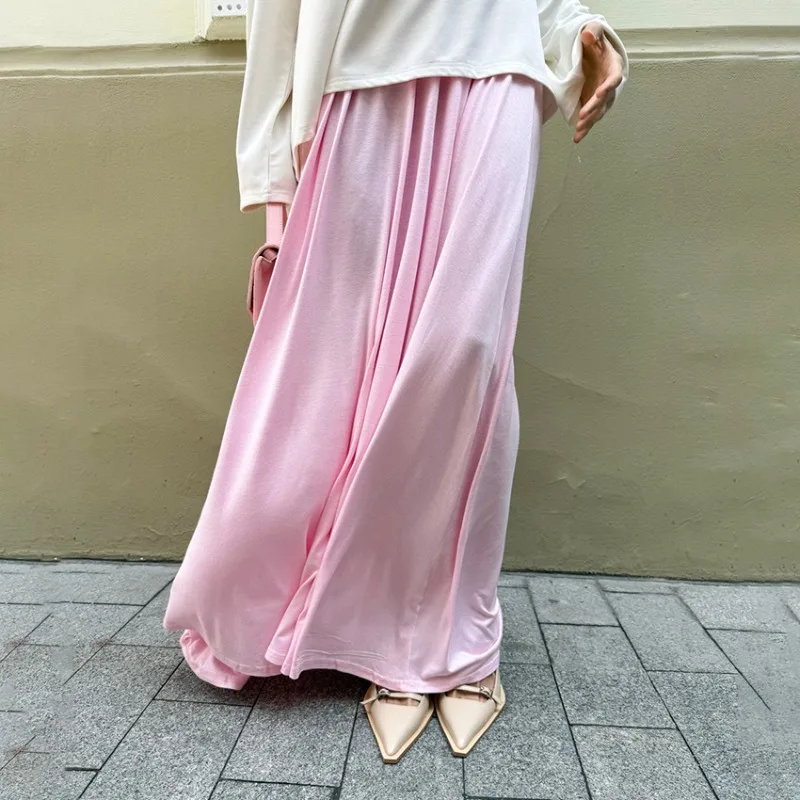 

Tuularose Women Casual Long Skirts Fashion New Loose Solid A-Line Pleated Skirts Elegant Commuter Vacation Female Long Skirts