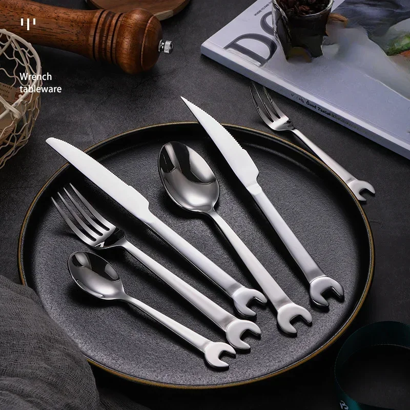 

6pc/set Creative Wrench Shape Tea Fork 304 Stainless Steel Dinner Spoon Coffee Cutlery Set Tableware Family Camping Kitchen