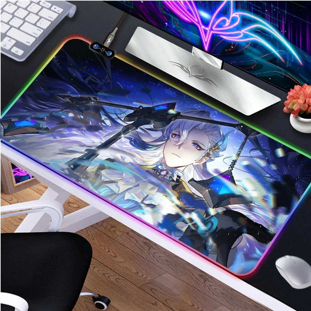 Neuvillette Mousepad Genshin Impact RGB Mouse Pads Gamer Mat Accessories Desk Protector Keyboard Pad Computer Desks Gaming Mats