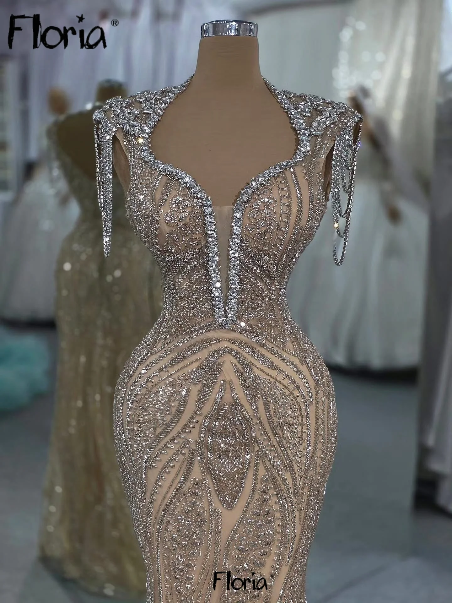 Robes De Soirée Short Sleeve Long Prom Dresses Beaded Lace Champagne Wedding Party Gowns Customized Birthday Events Night Dress
