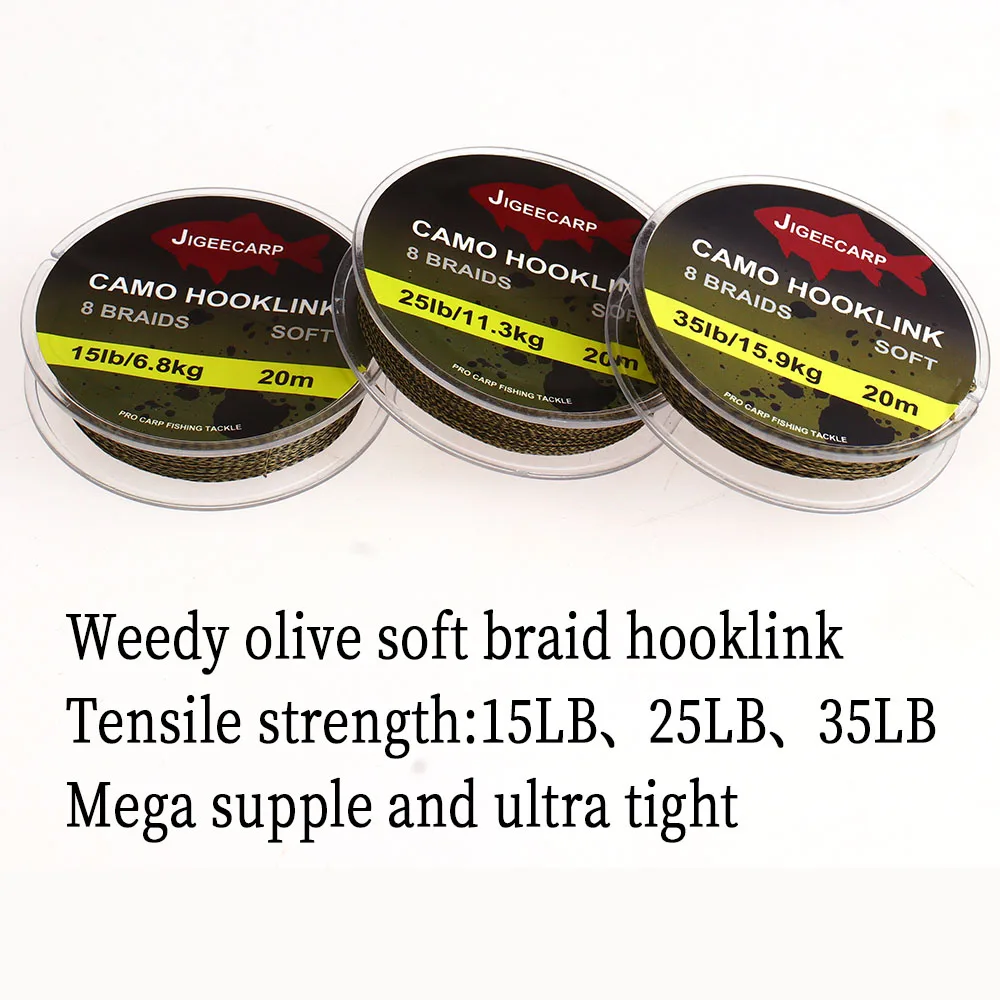 1 Stück Karpfen-Angelschnur, geflochtener Hooklink, weicher Rig, 15, 25, 35LB geflochtene Camo-Karpfenschnur für Hair Rig, Karpfenangelzubehör – Detail 2