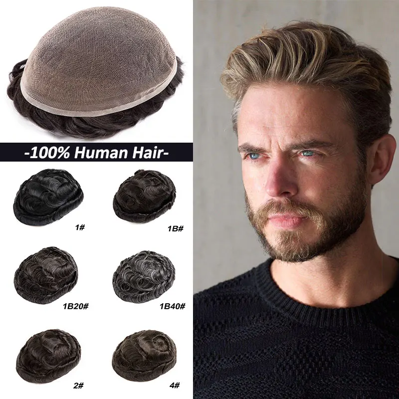 Full Lace 64 Base Men Toupee Hair Men\'s Capillary Prosthesis 100% Human Hair Men\'s Wigs Replacement System Unit Men\'s Wig