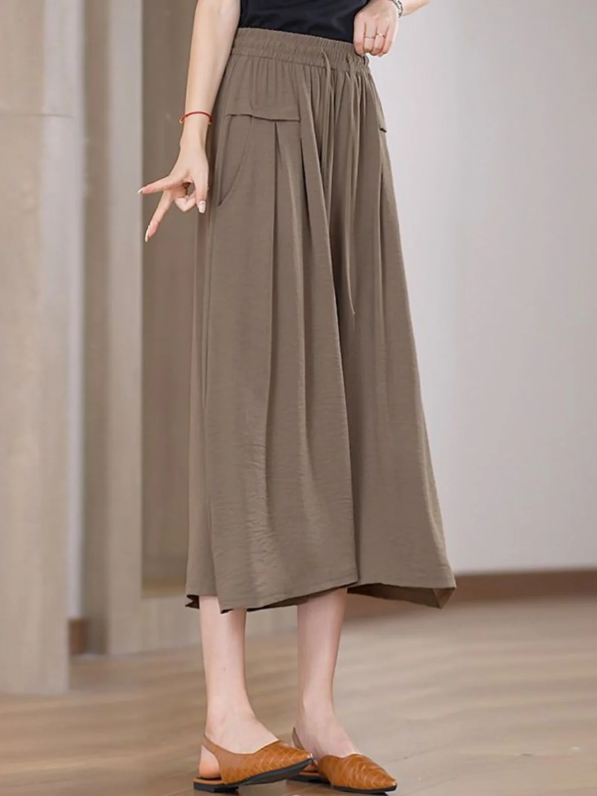 

High Waist Wide Leg Pants Women's Summer Thin Breathable Loose Seven-Foot Skirt Pants Trendy Casual Trousers for Short Women