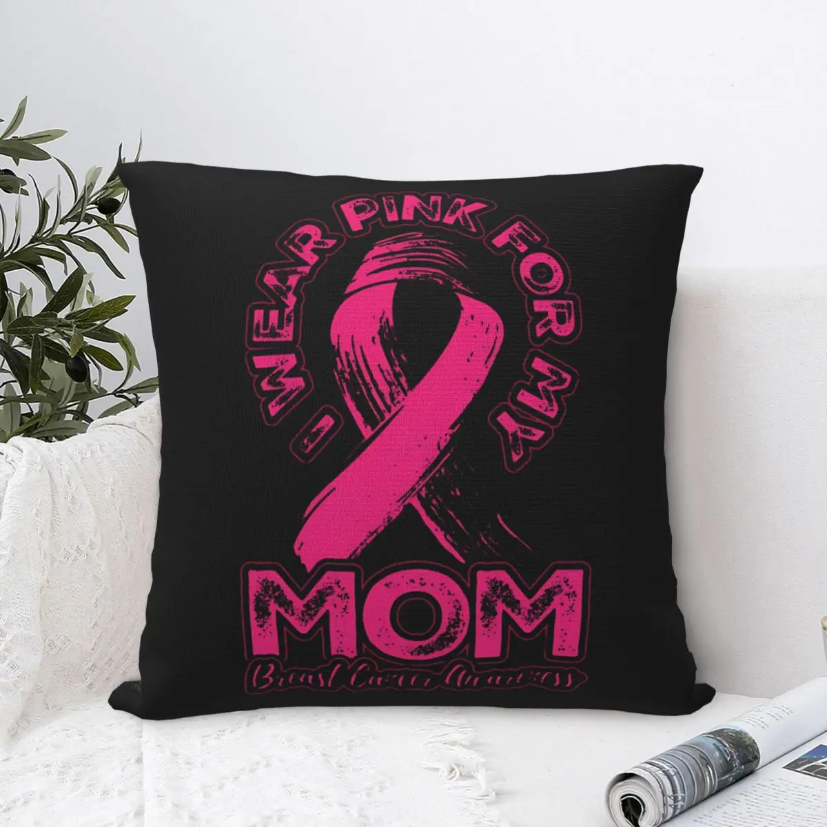 I Wear Pink For My Mom Square Pillow Case Polyester Throw Pillow Breast Cancer Awareness 45*45cm Pillowcover Home Decor