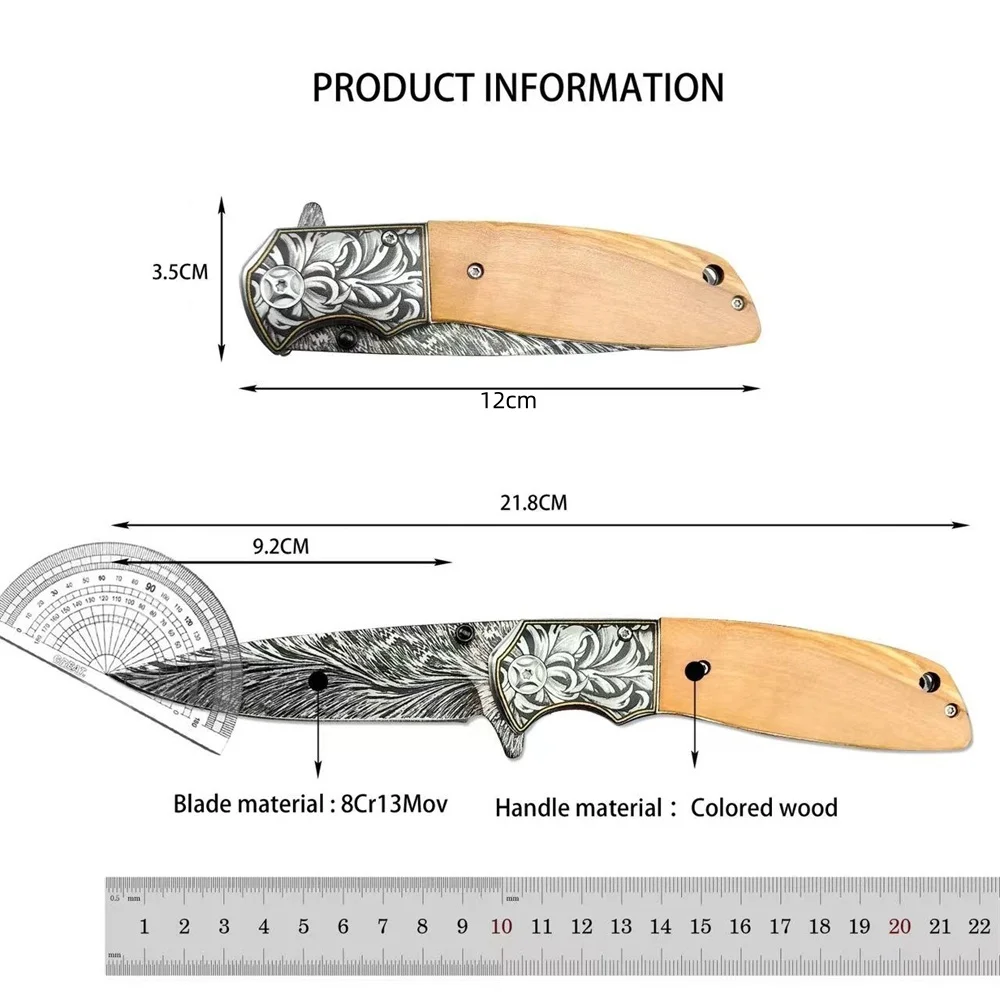 EDC 8.6\'\' Folding Hunting Knife Survival Camping Pocket Knives Portable Outdoor Tactical Knives Damascus Pattern EDC Tool