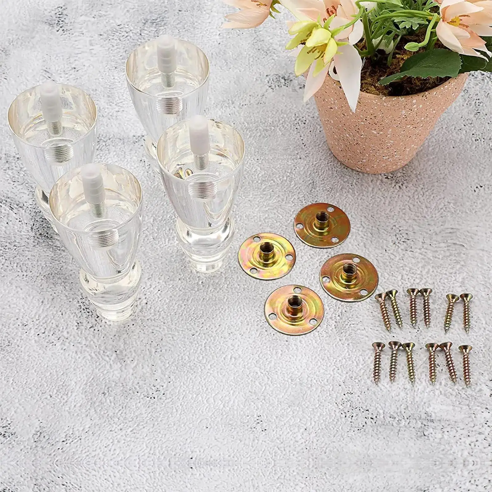 4 قطعة أرجل قطع الأثاث الاكريليك استبدال أقدام الأريكة مع تصاعد الأجهزة 4 بوصة أرجل الطاولة أقدام أريكة لطاولة حامل التلفزيون