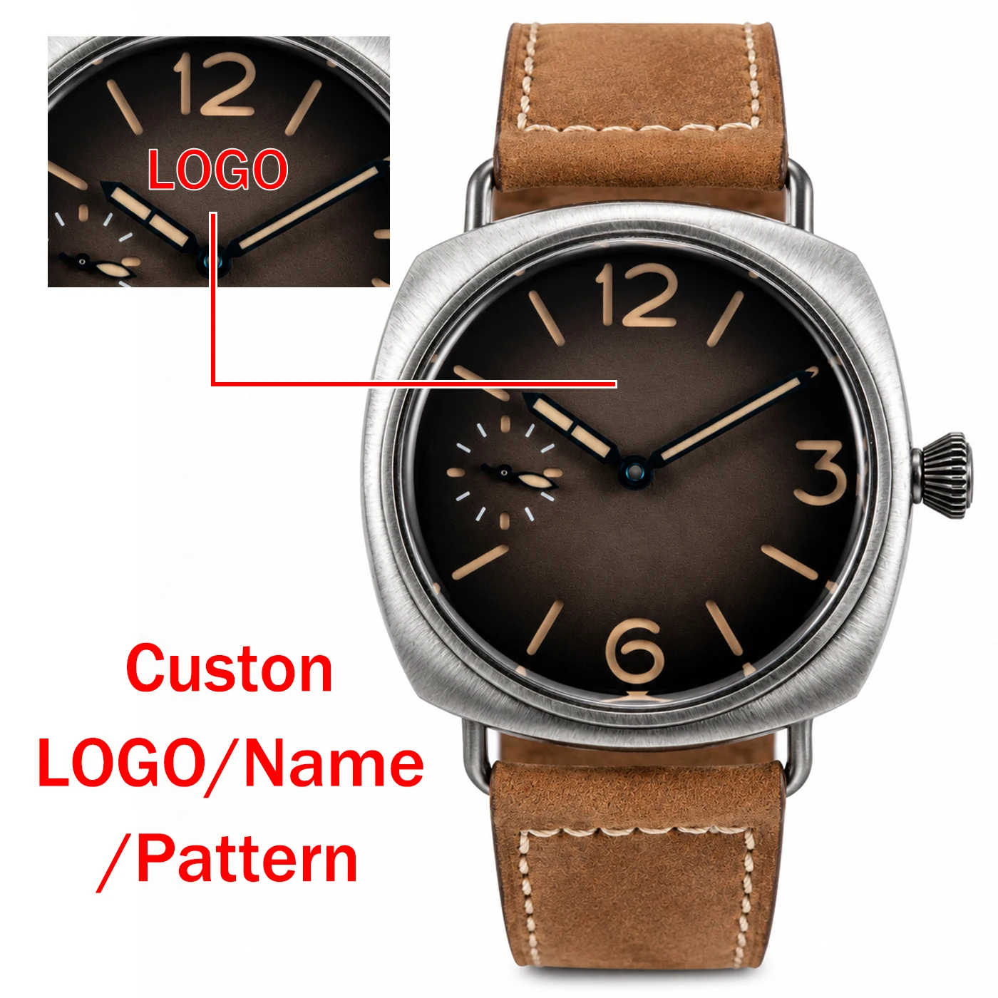 Custom Logo Retro Mechanical Watches for Man DIY Dail Curved Sapphire Crystal C3 Lume Sandwich Dial Personalized Watches Reloj