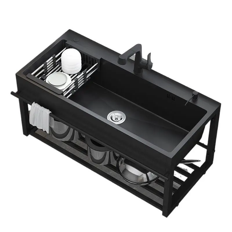 Household integrated floor-to-ceiling vegetable basin, kitchen double sink, stainless steel dishwasher